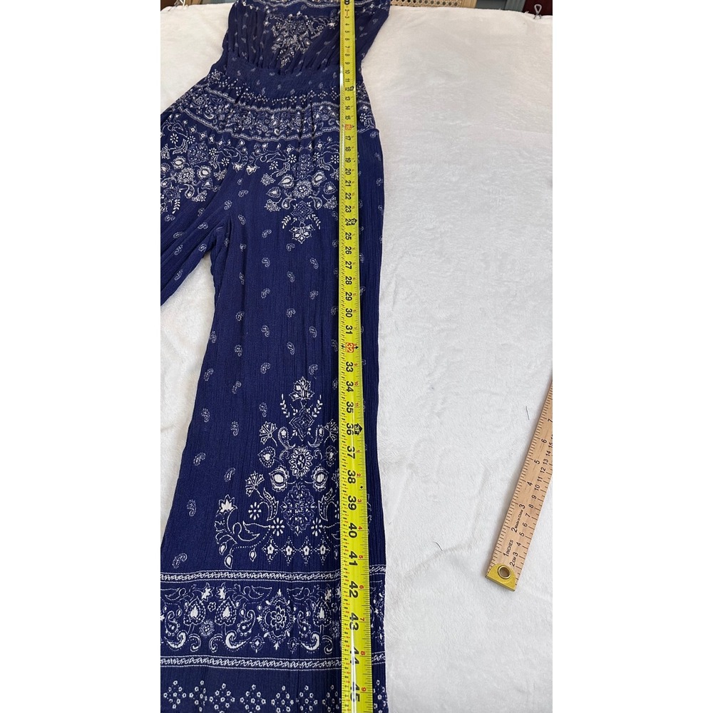 Coco + Jaimeson Womens Boho Navy Blue Paisley Strapless Wide Leg Jumpsuit Medium - Picture 7 of 8